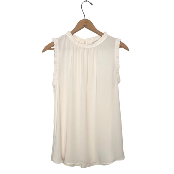Loft | Cream Chiffon ruffle Neck Sleeveless Top - Picture 1 of 5